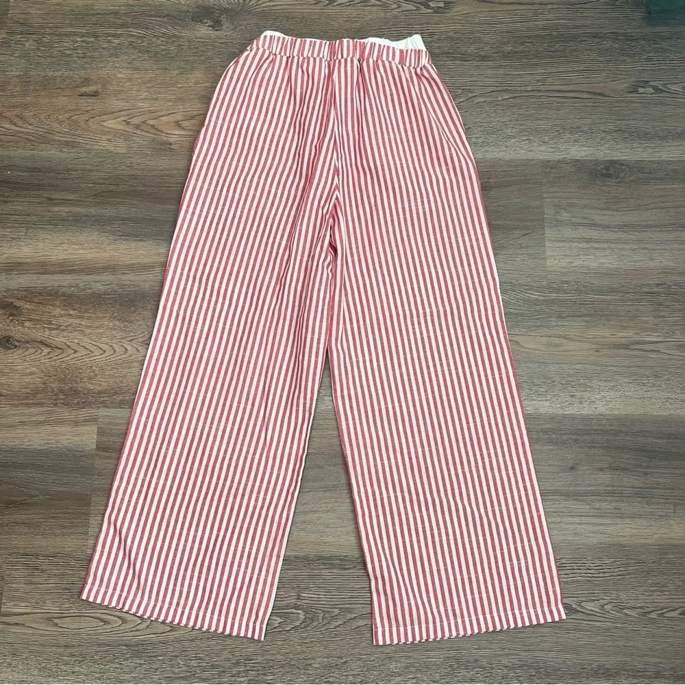 Striped Red and White Linen Pants California Original Design Small - Picture 2 of 6